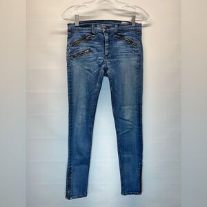 Rag & Bone Skinny Mid Rise Crop Zipper Pocket Jeans in Oil Stain 27